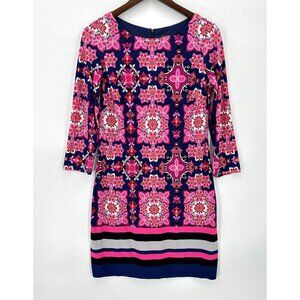 Vince Camuto Dress Womens Shift 3/4 Sleeve Batik Lined Back Zip Multicolor 6